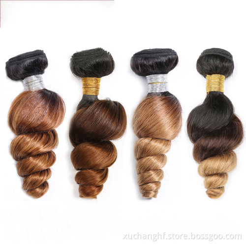 Full Cuticle Aligned Virgin Brazilian Ombre human hair 3 tone color ombre human hair extension